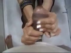 An attractive non-professional footjob in fishnet nylons from an Indian filthy wife
